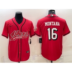 Men San Francisco 49ers 16 Joe Montana New Red With Patch Cool Base Stitched Baseball Jersey