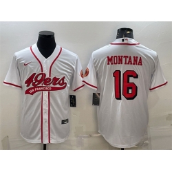 Men San Francisco 49ers 16 Joe Montana New White With Patch Cool Base Stitched Baseball Jersey