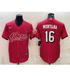 Men San Francisco 49ers 16 Joe Montana Red With Patch Cool Base Stitched Baseball Jersey