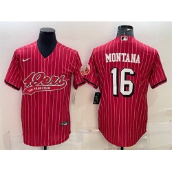 Men San Francisco 49ers 16 Joe Montana Red With Patch Cool Base Stitched Baseball Jersey