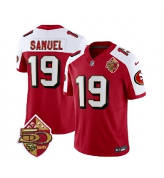 Men San Francisco 49ers 19 Deebo Samuel Red White 2023 F U S E  50th Patch Throwback Stitched Football Jersey