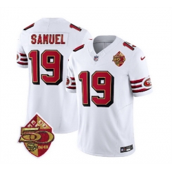 Men San Francisco 49ers 19 Deebo Samuel White 2023 F U S E  50th Patch Throwback Stitched Football Jersey