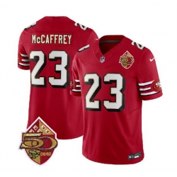 Men San Francisco 49ers 23 Christian McCaffrey Red 2023 F U S E  50th Patch Throwback Stitched Football Jersey