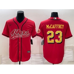 Men San Francisco 49ers 23 Christian McCaffrey Red Gold With Patch Cool Base Stitched Baseball Jersey