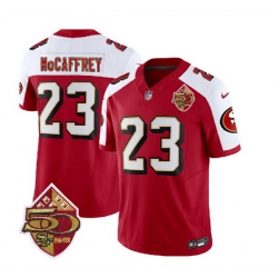 Men San Francisco 49ers 23 Christian McCaffrey Red White 2023 F U S E  50th Patch Throwback Stitched Football Jersey