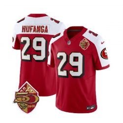 Men San Francisco 49ers 29 Talanoa Hufanga Red White 2023 F U S E  50th Patch Throwback Stitched Football Jersey