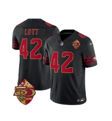 Men San Francisco 49ers 42 Ronnie Lott Black 2023 F U S E  50th Patch Vapor Limited Stitched Football Jersey