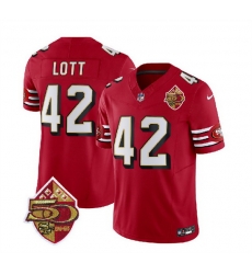 Men San Francisco 49ers 42 Ronnie Lott Red 2023 F U S E  50th Patch Throwback Stitched Football Jersey