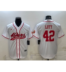 Men San Francisco 49ers 42 Ronnie Lott White With Patch Cool Base Stitched Baseball Jersey