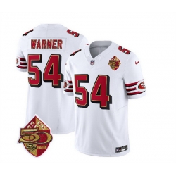 Men San Francisco 49ers 54 Fred Warner White 2023 F U S E  50th Patch Throwback Stitched Football Jersey