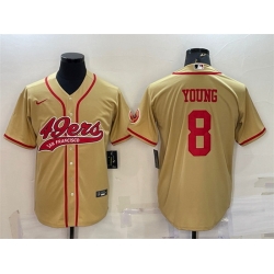 Men San Francisco 49ers 8 Steve Young Gold With Patch Cool Base Stitched Baseball Jersey