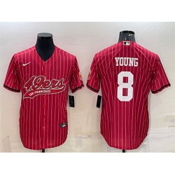Men San Francisco 49ers 8 Steve Young Red With Patch Cool Base Stitched Baseball Jersey