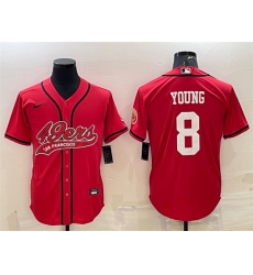 Men San Francisco 49ers 8 Steve Young Red With Patch Cool Base Stitched Baseball JerseyS