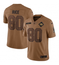 Men San Francisco 49ers 80 Jerry Rice 2023 Brown Salute To Service Limited Stitched Football Jersey