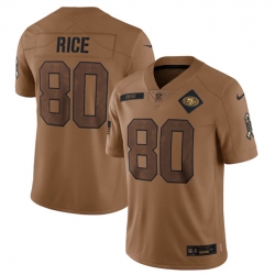 Men San Francisco 49ers 80 Jerry Rice 2023 Brown Salute To Service Limited Stitched Football Jersey