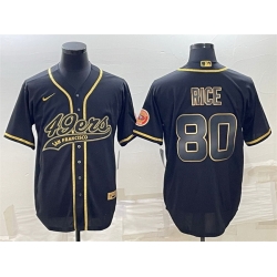 Men San Francisco 49ers 80 Jerry Rice Black Gold With Patch Cool Base Stitched Baseball Jersey