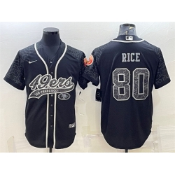 Men San Francisco 49ers 80 Jerry Rice Black Reflective With Patch Cool Base Stitched Baseball Jersey