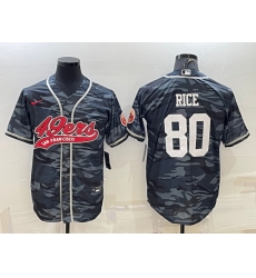 Men San Francisco 49ers 80 Jerry Rice Grey Camo With Patch Cool Base Stitched Baseball Jersey