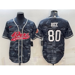 Men San Francisco 49ers 80 Jerry Rice Grey Camo With Patch Cool Base Stitched Baseball Jersey