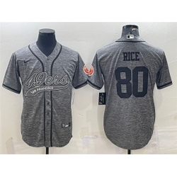 Men San Francisco 49ers 80 Jerry Rice Grey With Patch Cool Base Stitched Baseball Jersey