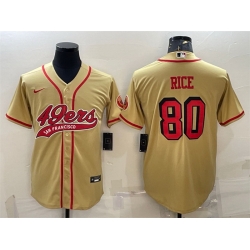 Men San Francisco 49ers 80 Jerry Rice New Gold With Patch Cool Base Stitched Baseball Jersey