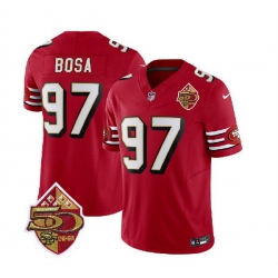 Men San Francisco 49ers 97 Nick Bosa Red 2023 F U S E  50th Patch Throwback Stitched Football Jersey