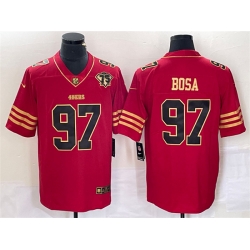Men San Francisco 49ers 97 Nick Bosa Red Gold With 75th Anniversary Patch Stitched Jersey