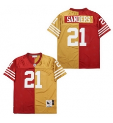 Men San Francisco 49ers Deion Sanders #21 Red Gold Split Stitched Football Jersey