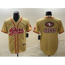 Men San Francisco 49ers Gold Team Big Logo With Patch Cool Base Stitched Baseball Jersey