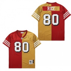 Men San Francisco 49ers Jerry Rice #80 Red Gold Split Stitched Football Jersey
