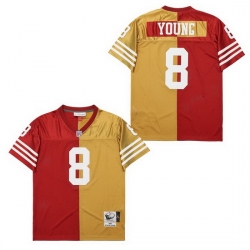 Men San Francisco 49ers Steve Young #8 Red Gold Split Stitched Football Jersey