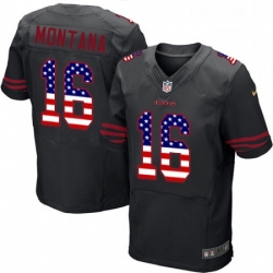 Mens Nike San Francisco 49ers 16 Joe Montana Elite Black Alternate USA Flag Fashion NFL Jersey