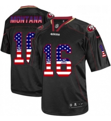 Mens Nike San Francisco 49ers 16 Joe Montana Elite Black USA Flag Fashion NFL Jersey