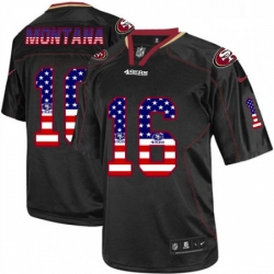 Mens Nike San Francisco 49ers 16 Joe Montana Elite Black USA Flag Fashion NFL Jersey