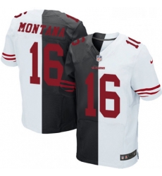 Mens Nike San Francisco 49ers 16 Joe Montana Elite BlackWhite Split Fashion NFL Jersey