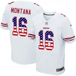 Mens Nike San Francisco 49ers 16 Joe Montana Elite White Road USA Flag Fashion NFL Jersey