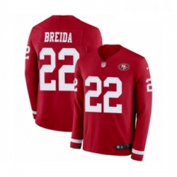 Mens Nike San Francisco 49ers 22 Matt Breida Limited Red Therma Long Sleeve NFL Jersey
