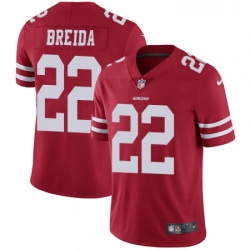 Mens Nike San Francisco 49ers 22 Matt Breida Red Team Color Vapor Untouchable Limited Player NFL Jersey