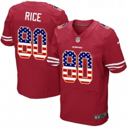 Mens Nike San Francisco 49ers 80 Jerry Rice Elite Red Home USA Flag Fashion NFL Jersey