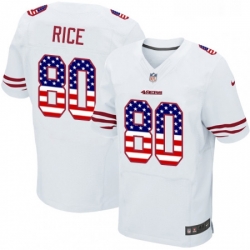 Mens Nike San Francisco 49ers 80 Jerry Rice Elite White Road USA Flag Fashion NFL Jersey