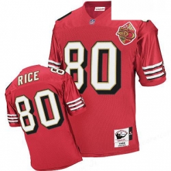 Mitchell And Ness San Francisco 49ers 80 Jerry Rice Authentic Red Team Color 50TH Patch 1996 Throwback NFL Jersey
