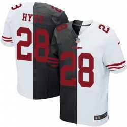 Nike 49ers #28 Carlos Hyde Black White Mens Stitched NFL Elite Split Jersey