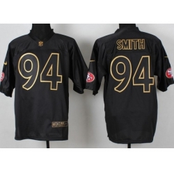 Nike San Francisco 49ers 94 Justin Smith Black Elite PRO Gold Lettering Fashion NFL Jersey