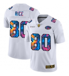 San Francisco 49ers 80 Jerry Rice Men White Nike Multi Color 2020 NFL Crucial Catch Limited NFL Jersey