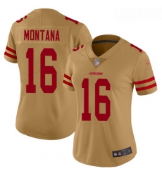 49ers #16 Joe Montana Gold Women Stitched Football Limited Inverted Legend Jersey