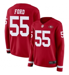 49ers 55 Dee Ford Red Team Color Women Stitched Football Limited Therma Long Sleeve Jersey