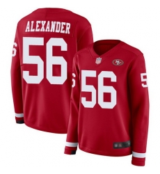 49ers 56 Kwon Alexander Red Team Color Womens Stitched Football Limited Therma Long Sleeve Jersey