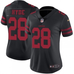 Nike 49ers #28 Carlos Hyde Black Alternate Womens Stitched NFL Vapor Untouchable Limited Jersey