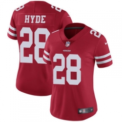 Nike 49ers #28 Carlos Hyde Red Team Color Womens Stitched NFL Vapor Untouchable Limited Jersey