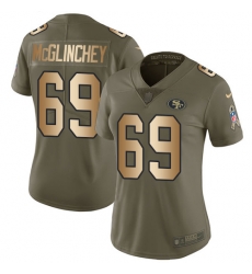 Nike 49ers #69 Mike McGlinchey Olive Gold Womens Stitched NFL Limited 2017 Salute to Service Jersey